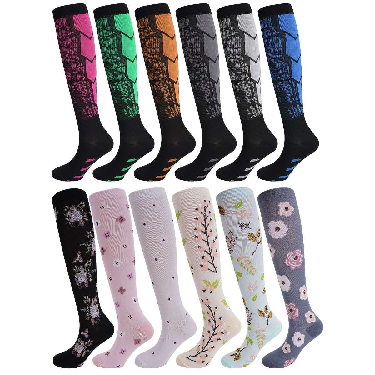6 Pairs Compression Socks Knee High 15-20mmHg Graduated Support Men’s Women’s US