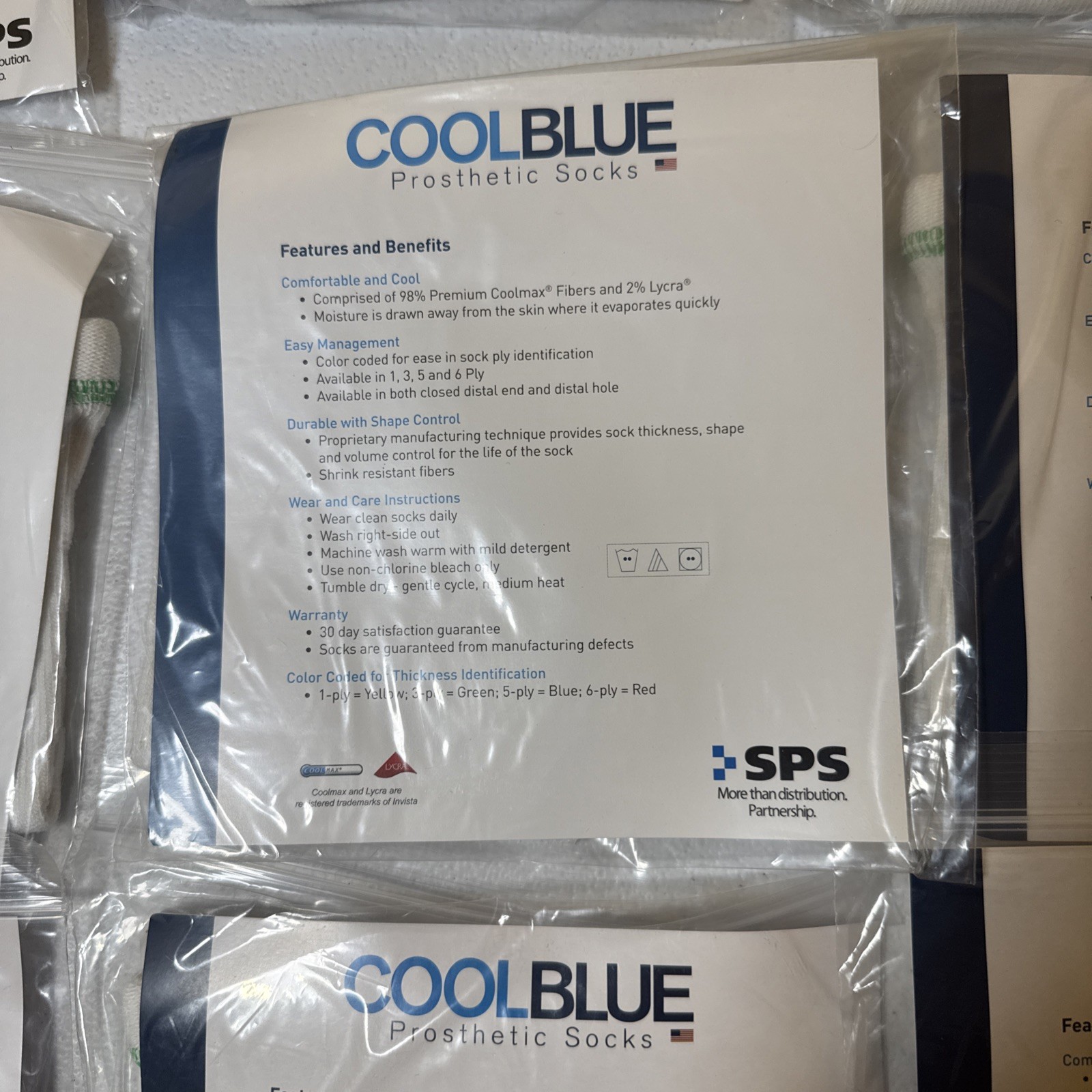 CoolBlue Prosthetic Socks CB3MDSH2, 3 Ply. Size 1,2. Length 10-14″. Lot of 9