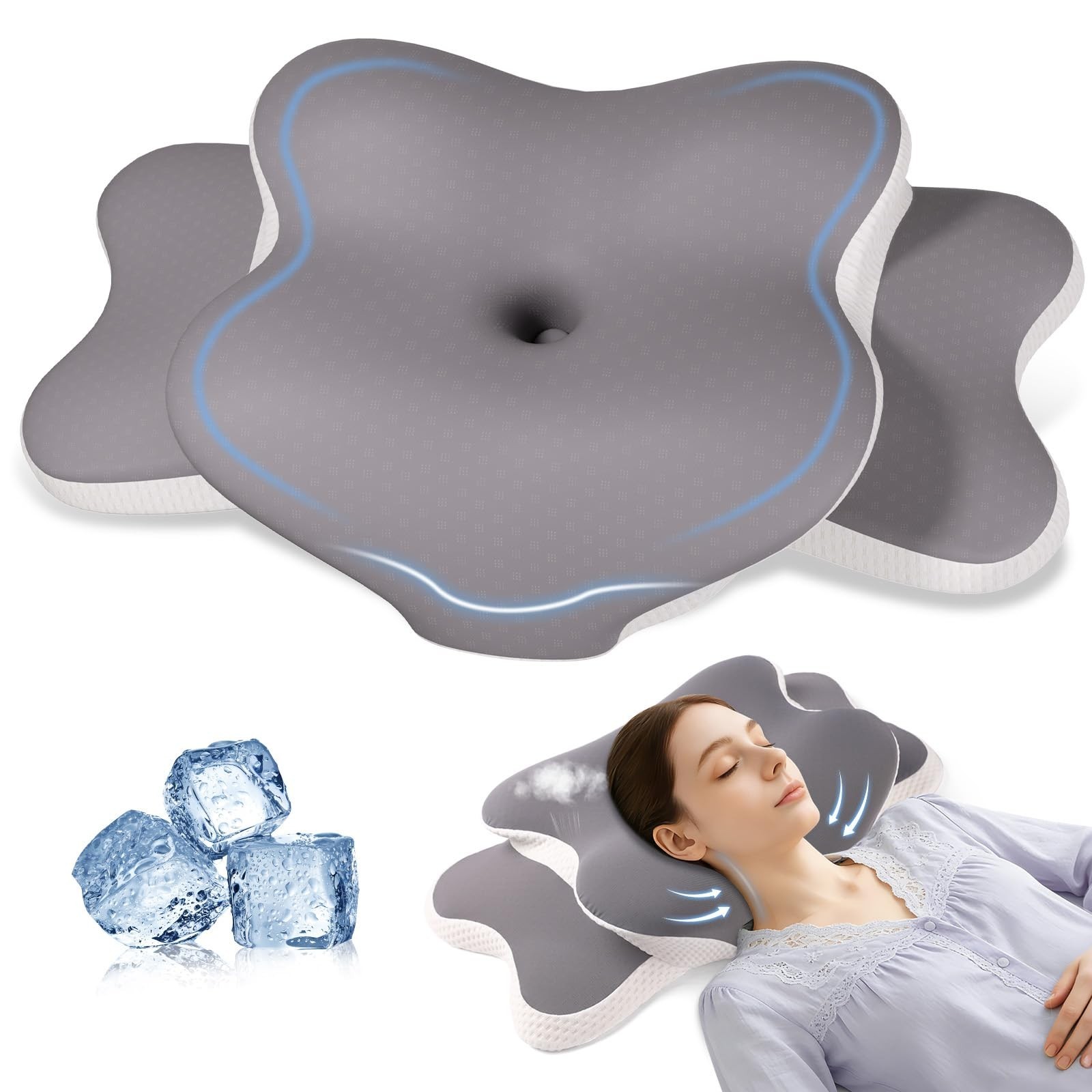 Ergonomic Cervical Neck Pillow for Neck Pain Relief, Dual-Height Adjustable C…