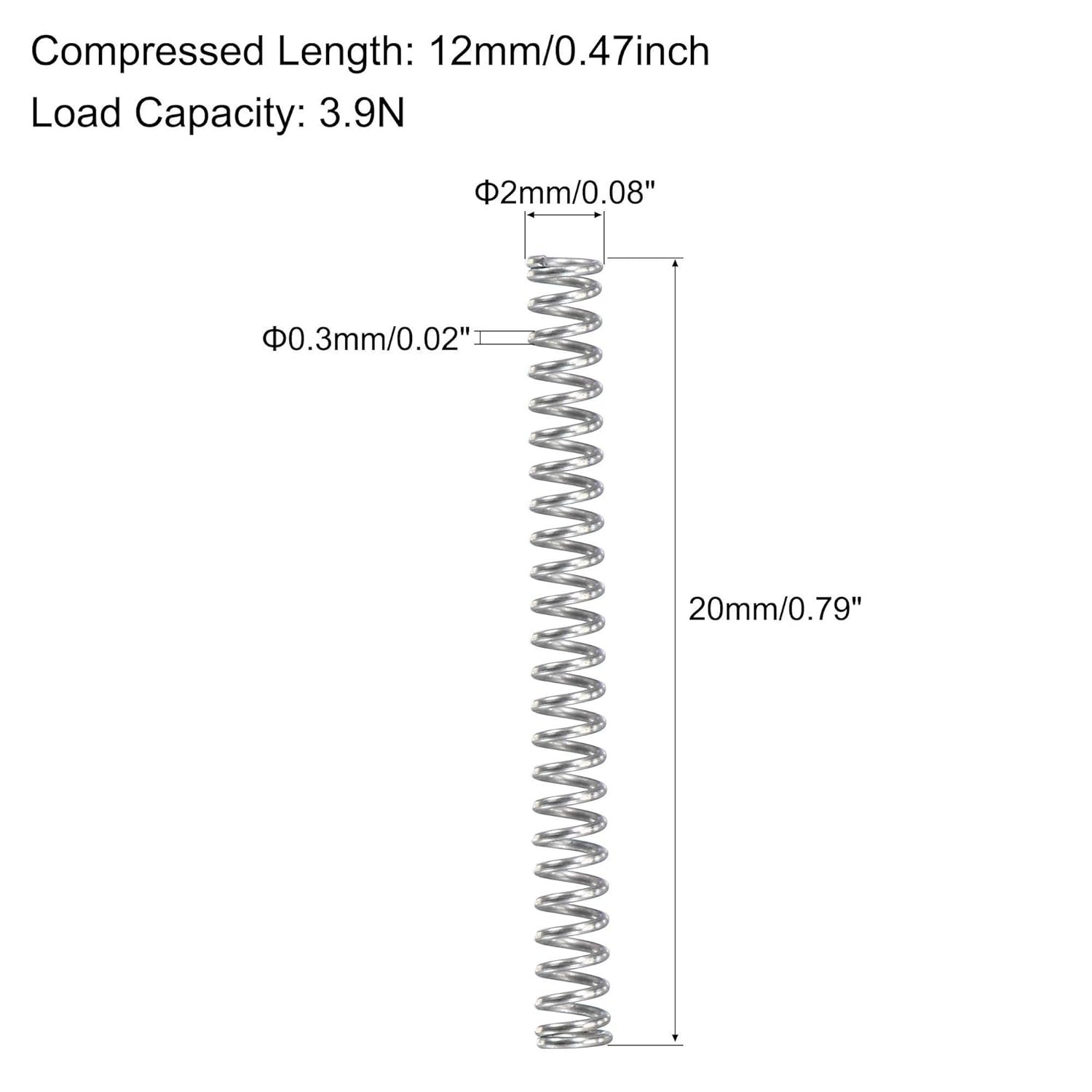 High Elasticity Compression Springs – 304 Stainless Steel, 20mm Free Length