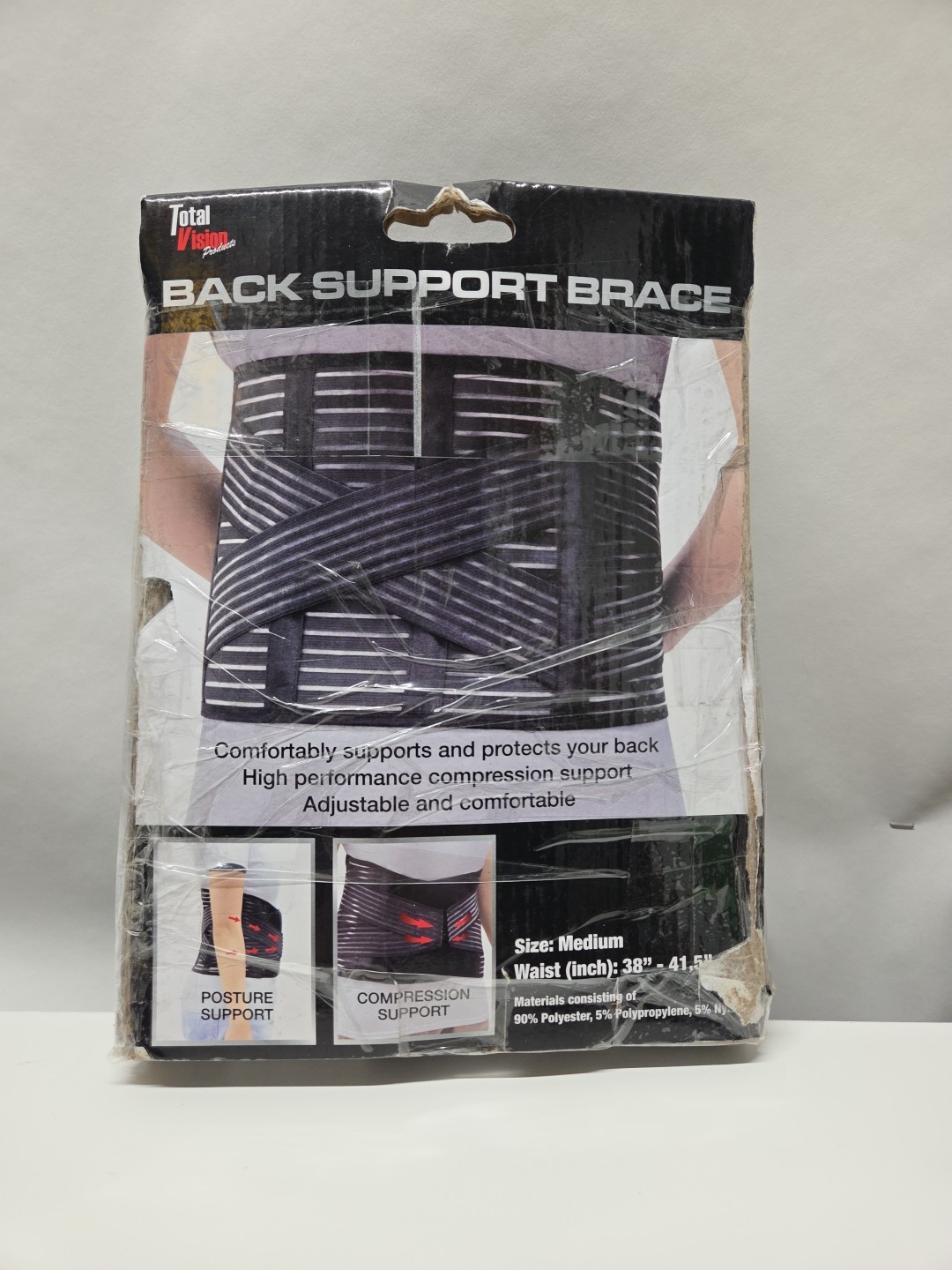 Total Vision Back Support Brace Size M Waist 38-41.5” New Damaged Box