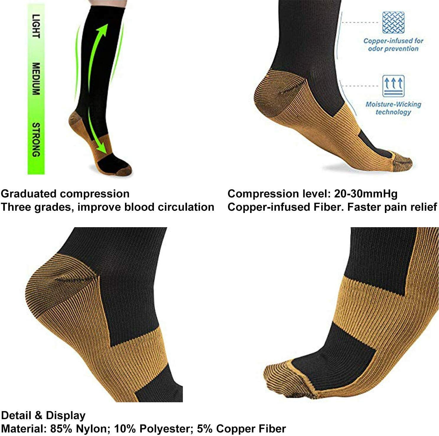8Pairs Copper Compression Socks For Men Women Running Athletic Medical Pregnancy