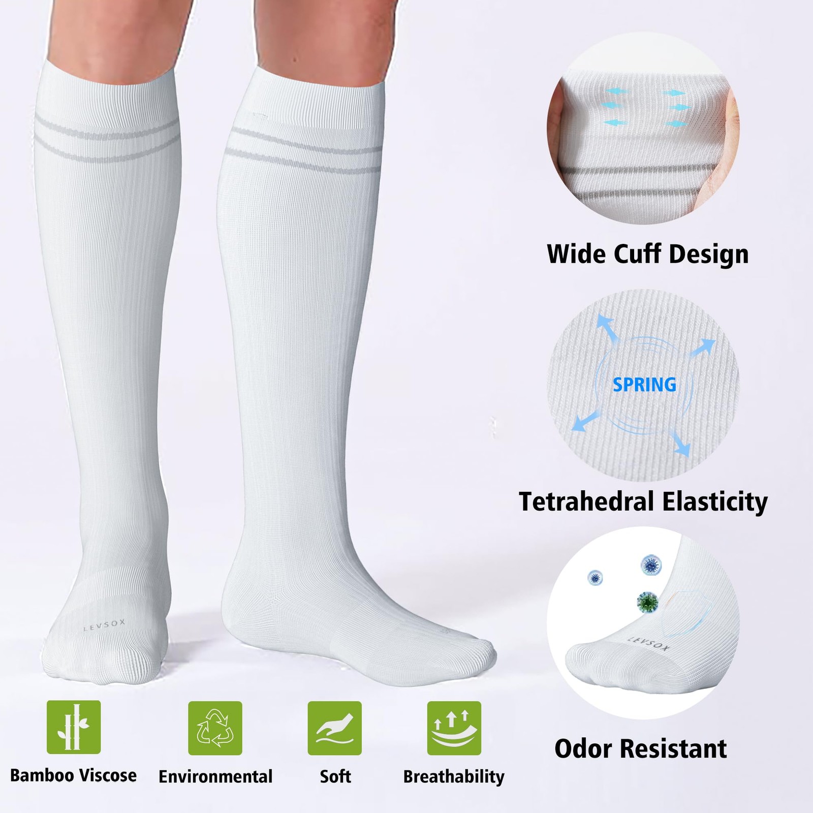 LEVSOX Viscose Made from Bamboo Compression Socks for Pregnant Women 20-30
