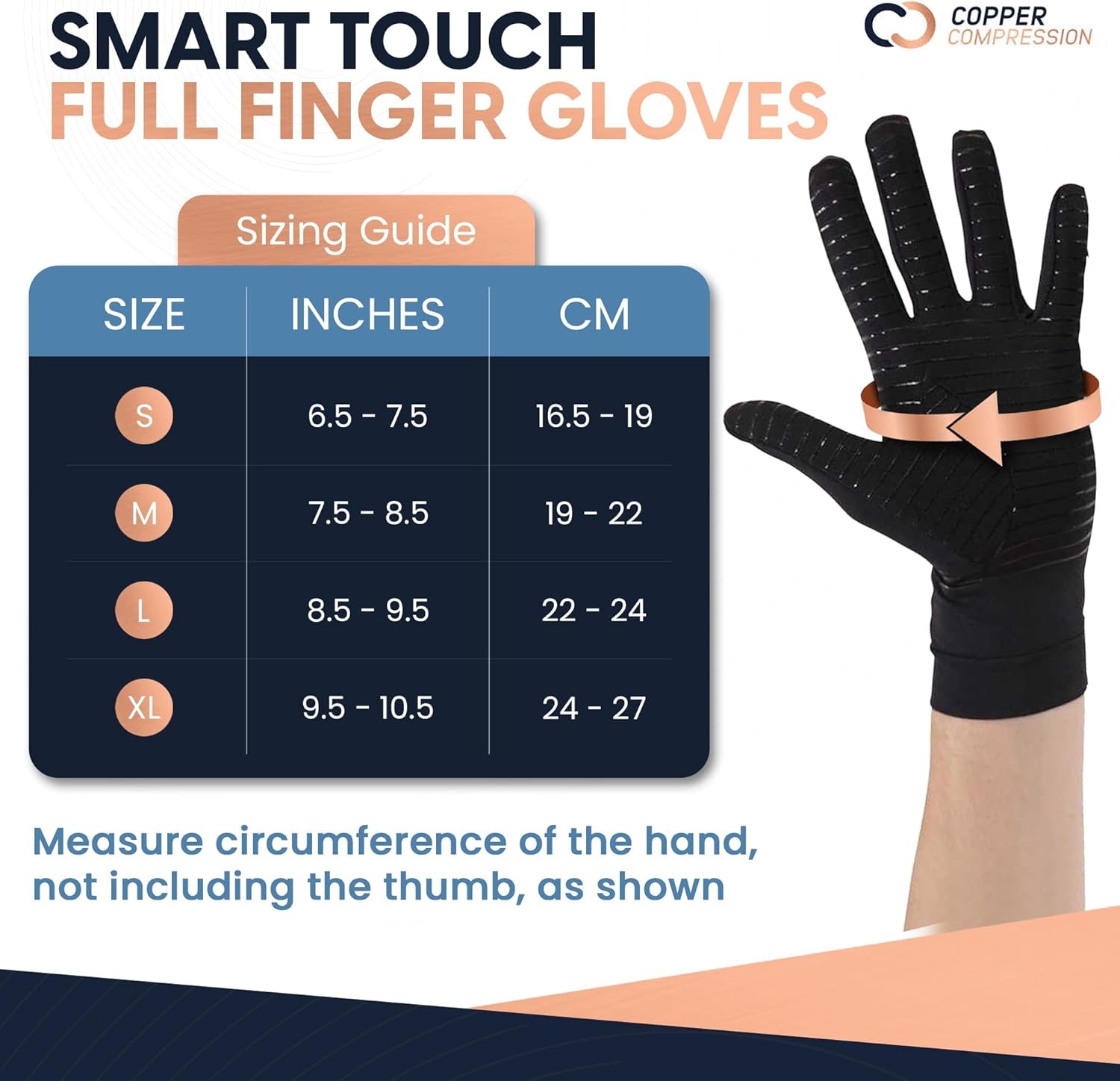 Copper Compression Full Finger Arthritis Gloves – Palm Grips – Touch Screen Fing