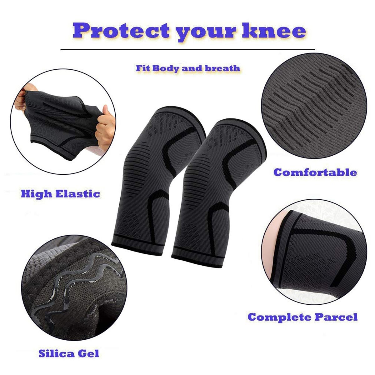 2PK Knee Compression Sleeve Support for Sport Arthritis Joint Pain Relief M-XXXL
