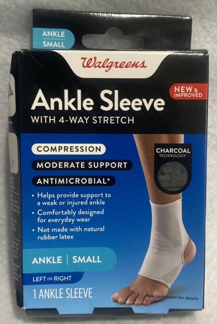 Walgreens Ankle Sleeve 4 WAY STRETCH Moderate Support SMALL CHARCOAL TECH