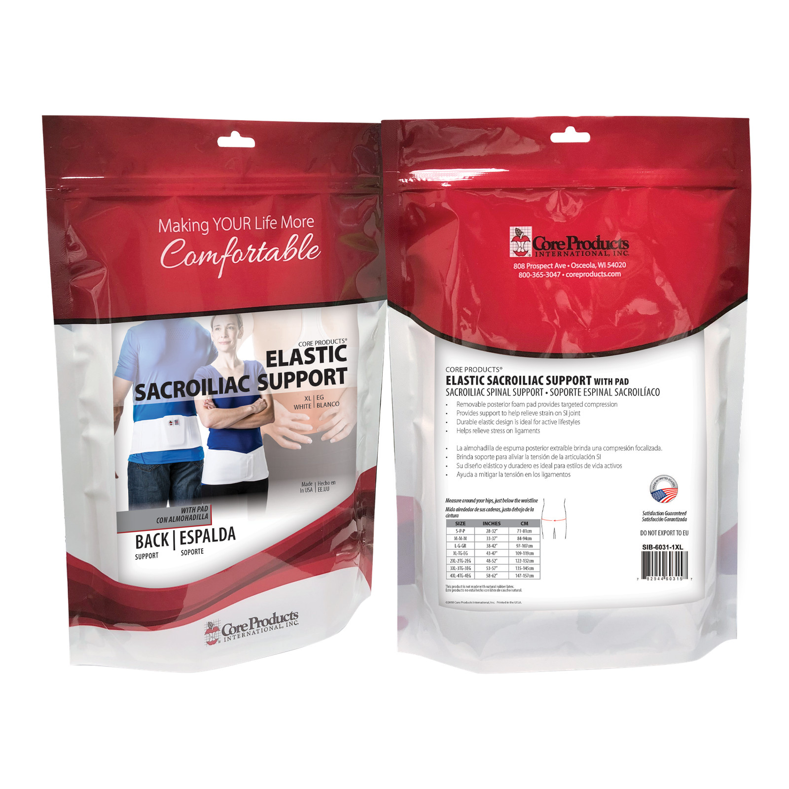 Core Products Elastic Sacroiliac Support with Pad, 2X-Large, New w/o Packaging