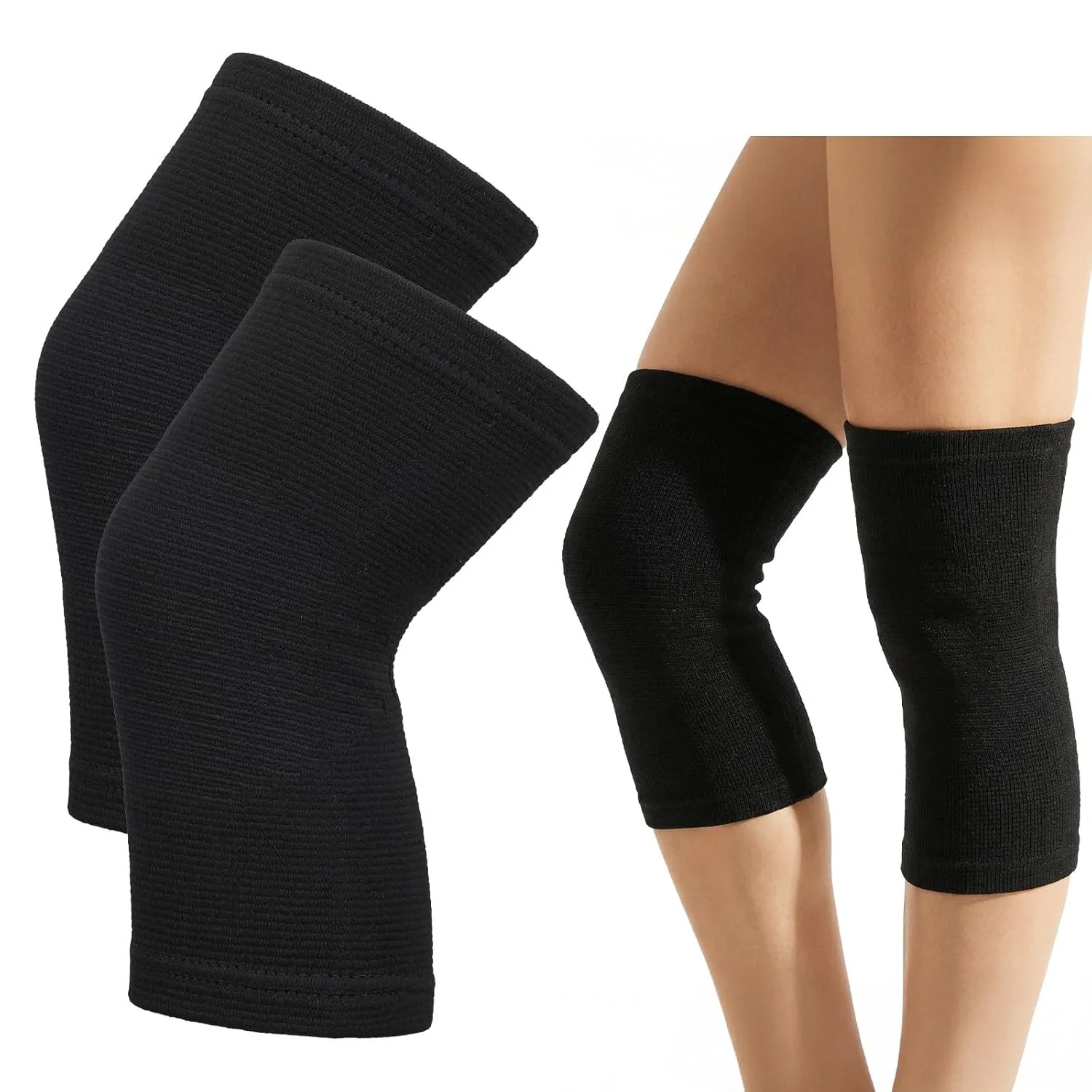 Bamboo Knee Sleeve, Black Bamboo Compression Knee Brace, Elastic Breathable Knee