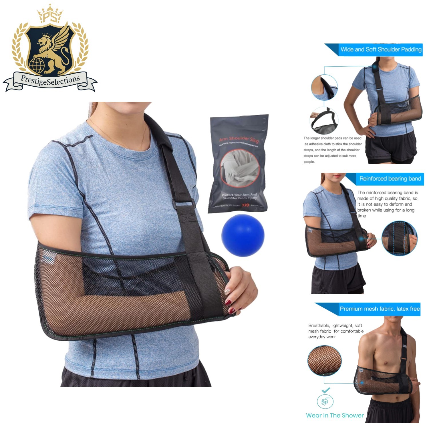 Adjustable Mesh Arm Sling – Universal Shoulder Brace for Injury Relief in Shower