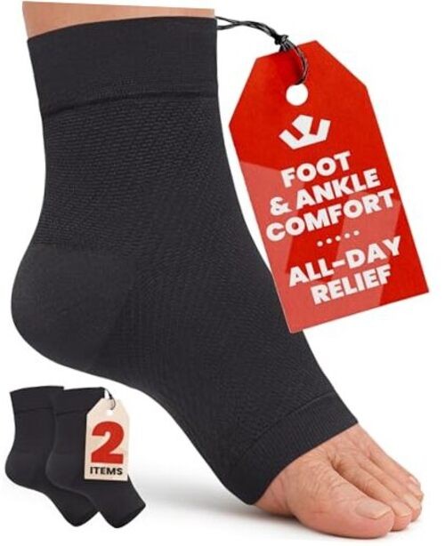 Ankle Compression Sleeve – 1-Pair, Plantar Fasciitis Large Black / 1 Pair