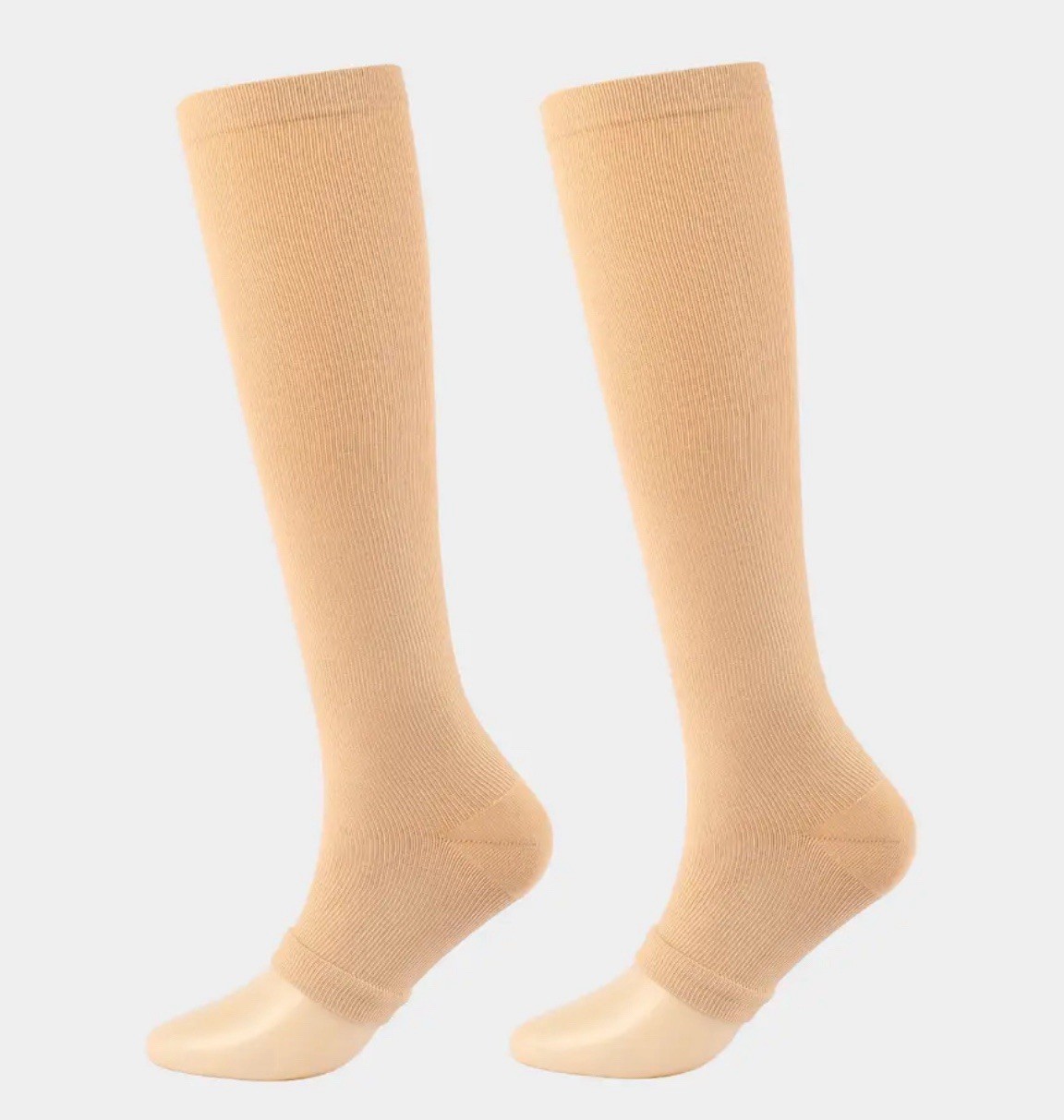 Compression Socks (1 Pair), Unisex, L/XL, Knee-High, Extra Wide Calf, beige