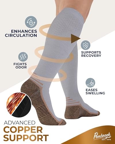 3 Pairs Copper Mens Compression Socks 20-30 Large Black/ White/Gray – 3 Pairs