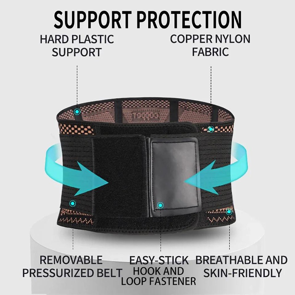 Waist Support Brace Belt Copper Lumbar Adjustable Low Back Pain Relief Men Women