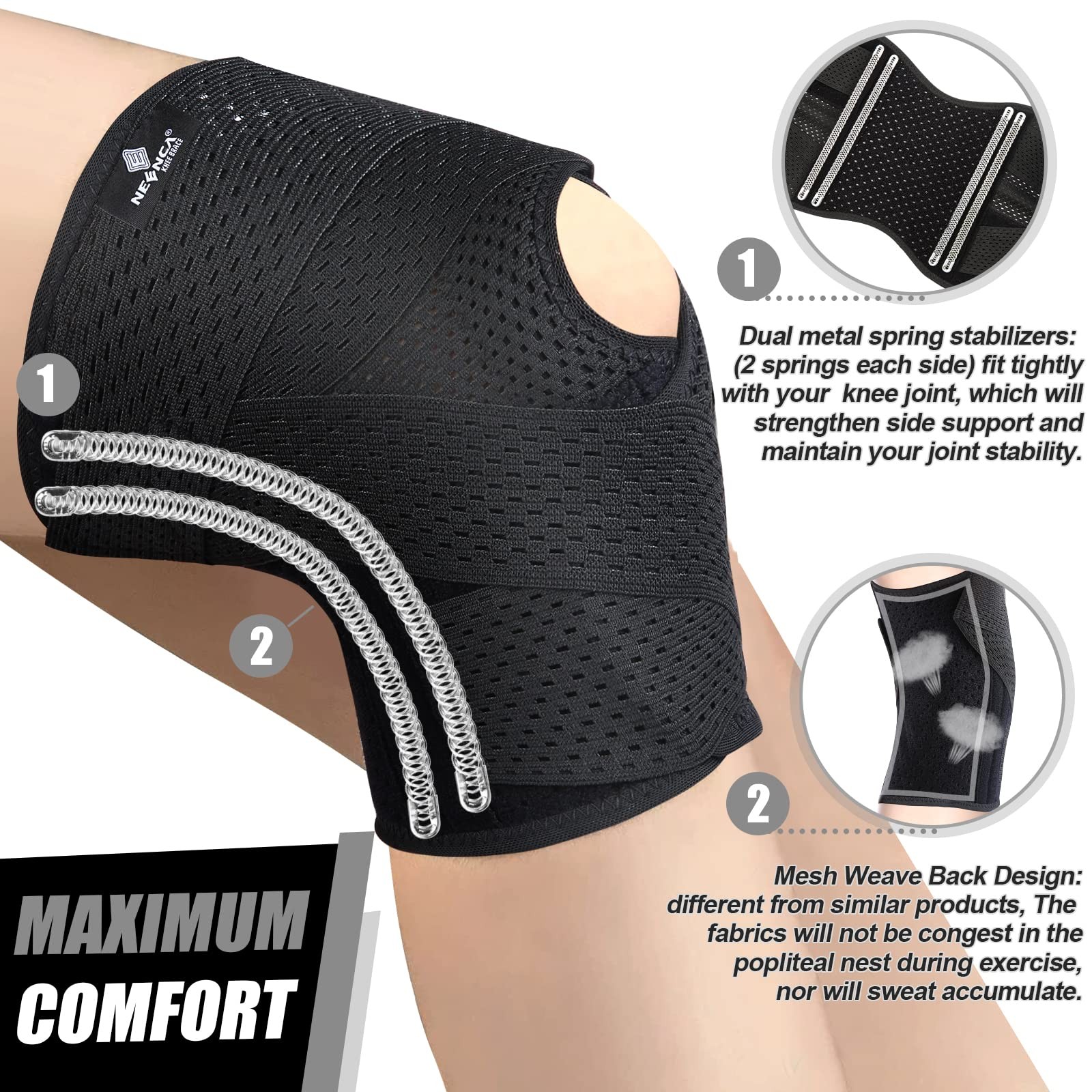 NEENCA Professional Knee Brace with Side Stabilizers, Compression Knee Support w
