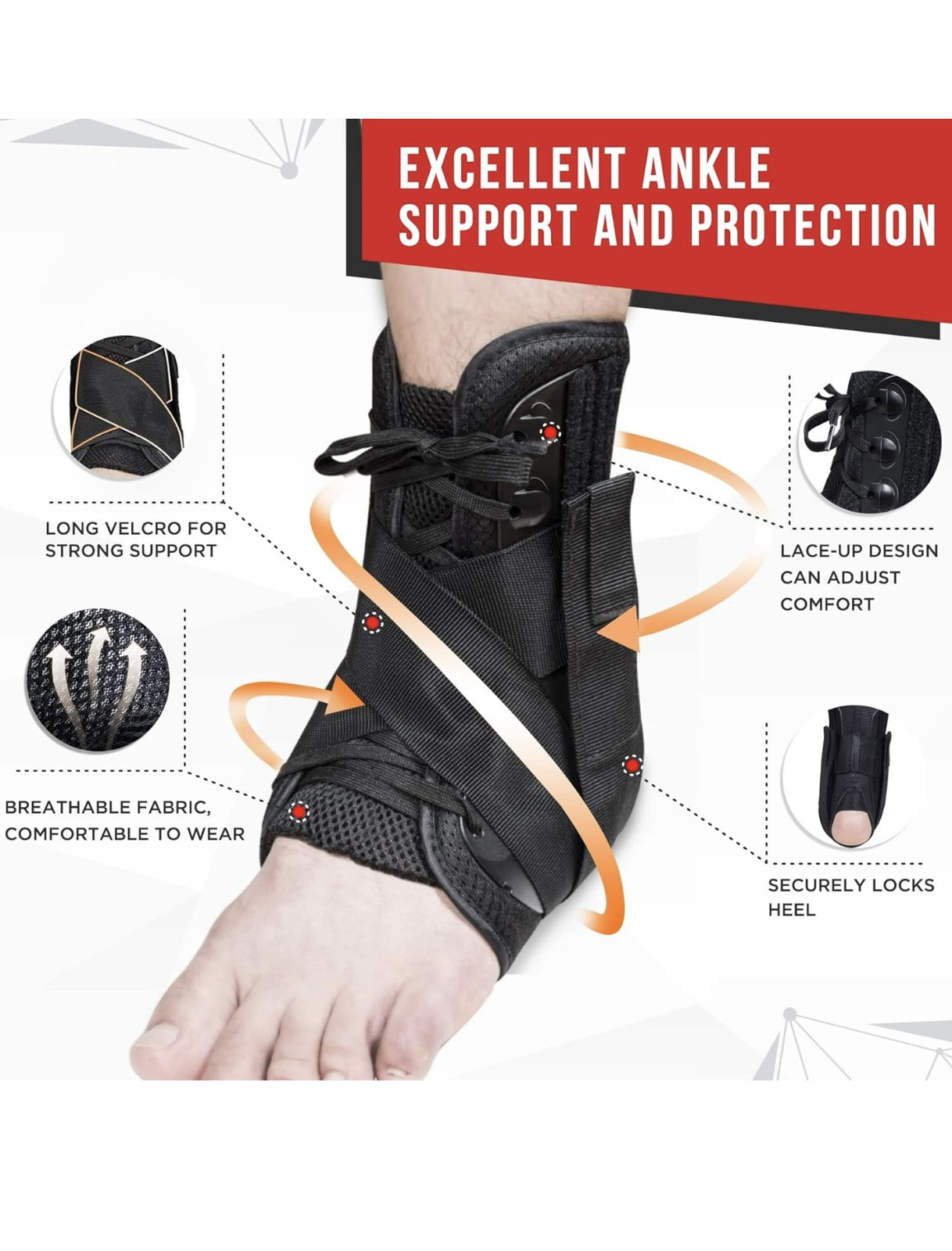 Ankle Stabilizer Brace with Adjustable Ankle Support, (Large)