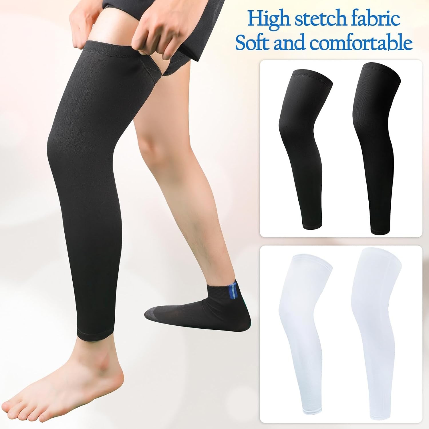 2 Pairs Leg Sleeves,Full Length Leg Compression Sleeve,Sports Long Knee Sleev…