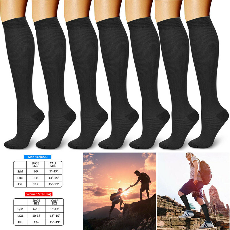 (3 Pairs) S-XL Compression X Socks Knee High 20-30mmHg Graduated Mens Womens