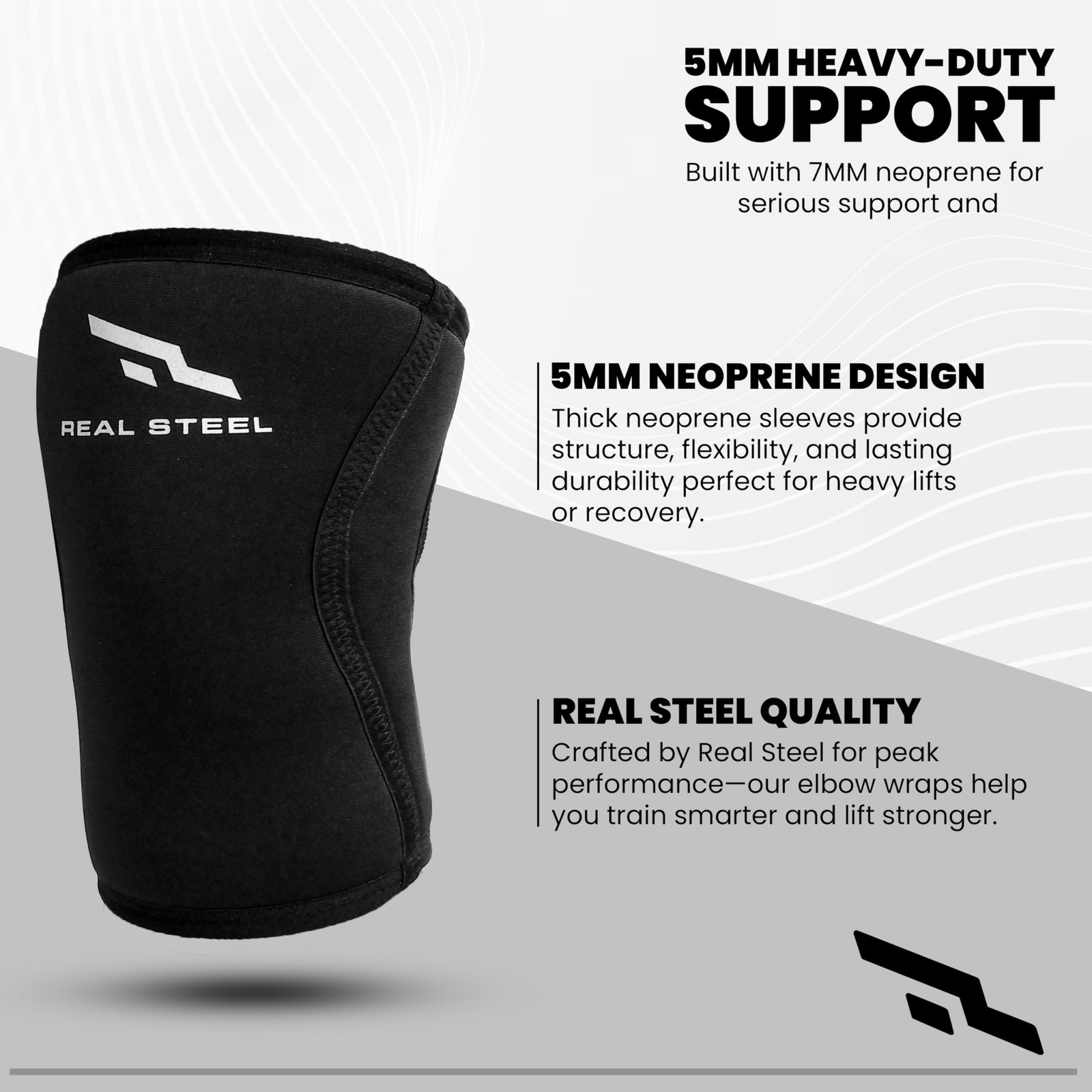 Real Steel Knee Sleeves (1 Pair) With Gym Bag – 7mm Large, Black