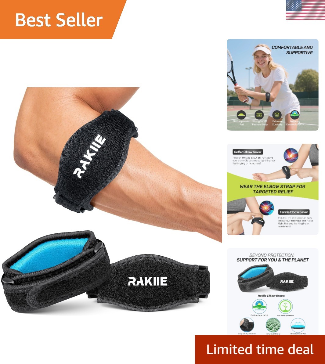 2 Pack Lightweight Compression Elbow Brace for Tennis & Golf – Adjustable Fit