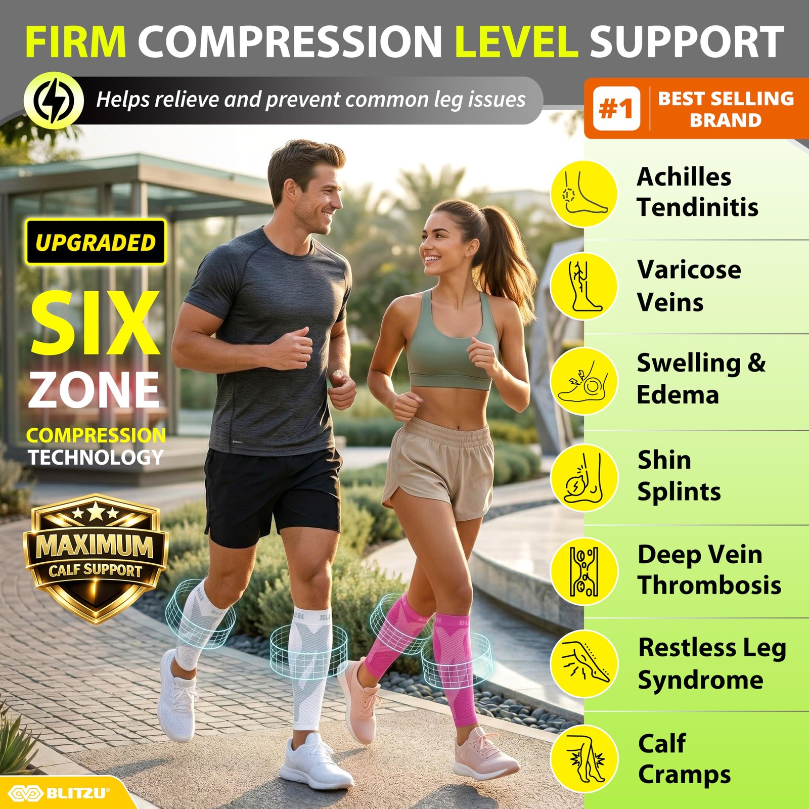 BLITZU Calf Compression Sleeves, Footless Small/Medium, Pink