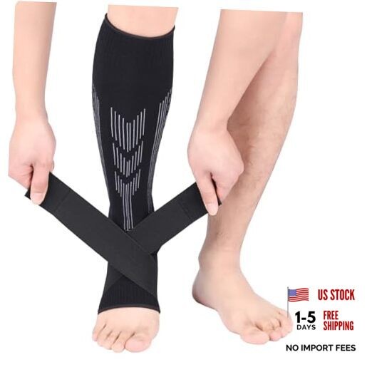 OhMill Compression Calf Sleeves Lower Legs Calf Brace Ankle Support Large Black