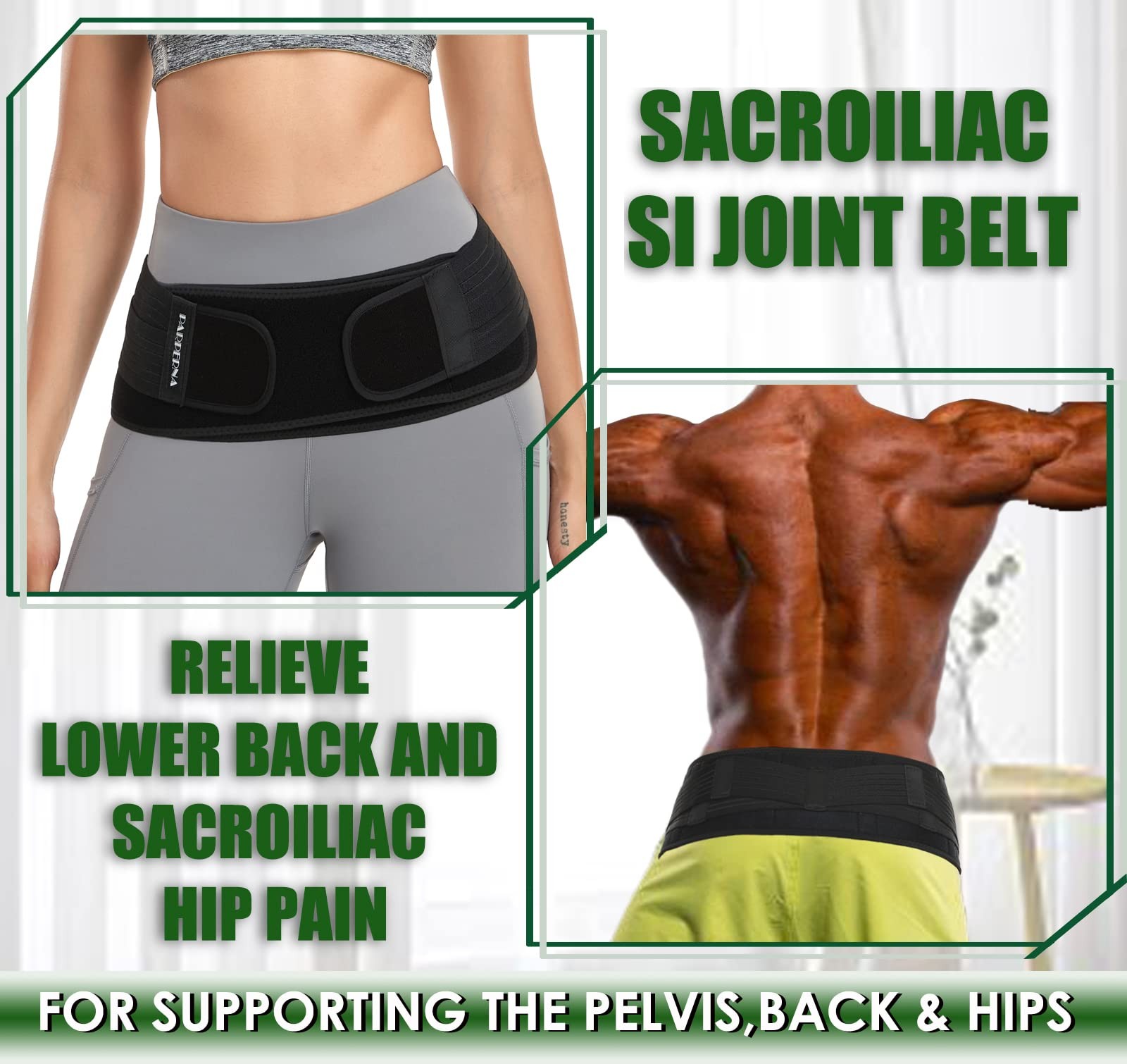 Sacroiliac SI Hip Belt for Women Men REGULAR (Hip Size 30-45 inch)’, Black