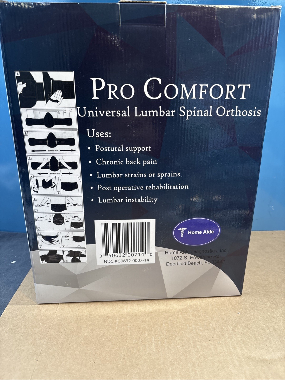 Home Aide Pro Comfort Universal Lumbar Spinal Orthosis Back Support NIB