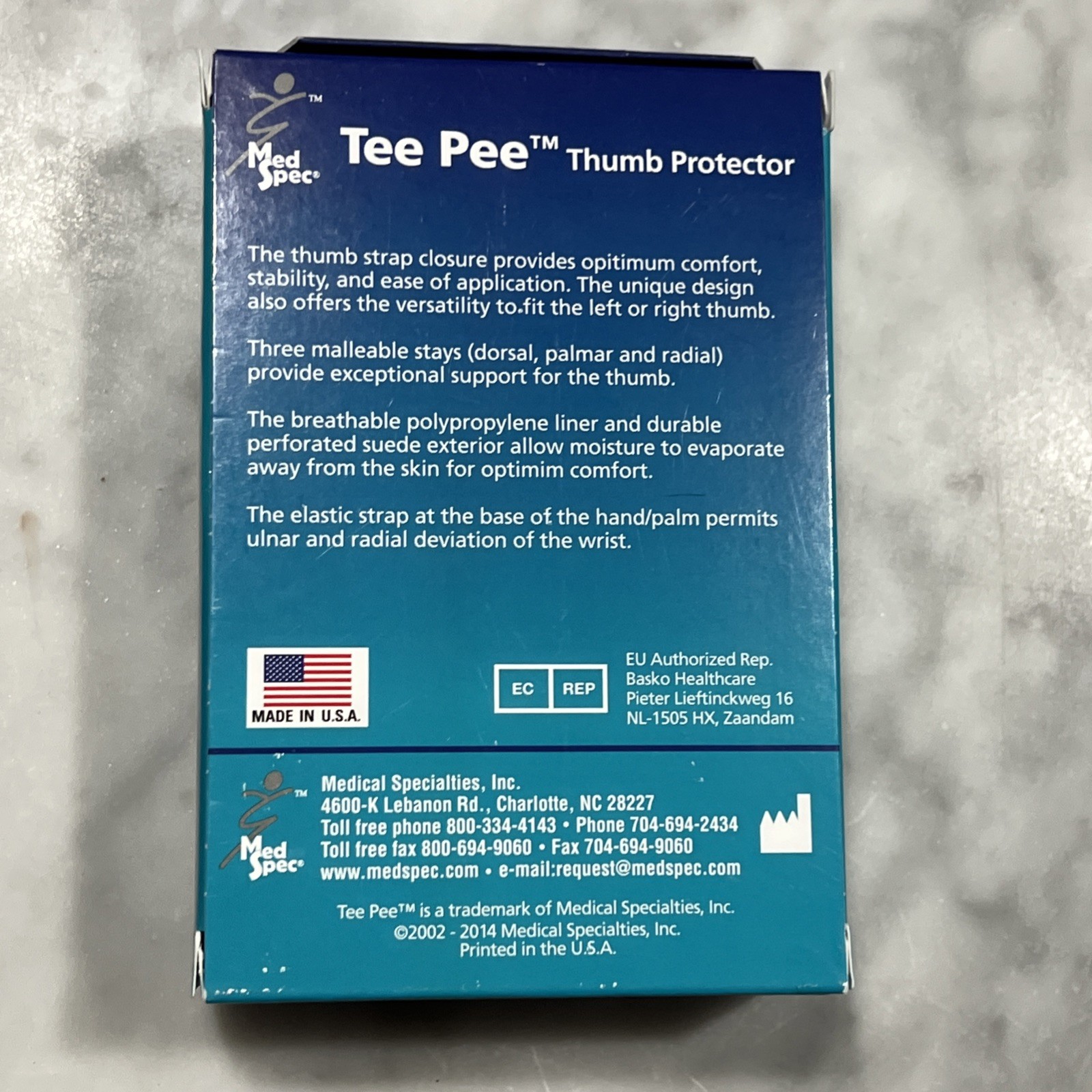 MedSpec Tee Pee Thumb Protector Size Small Left or Right Hand Black New USA
