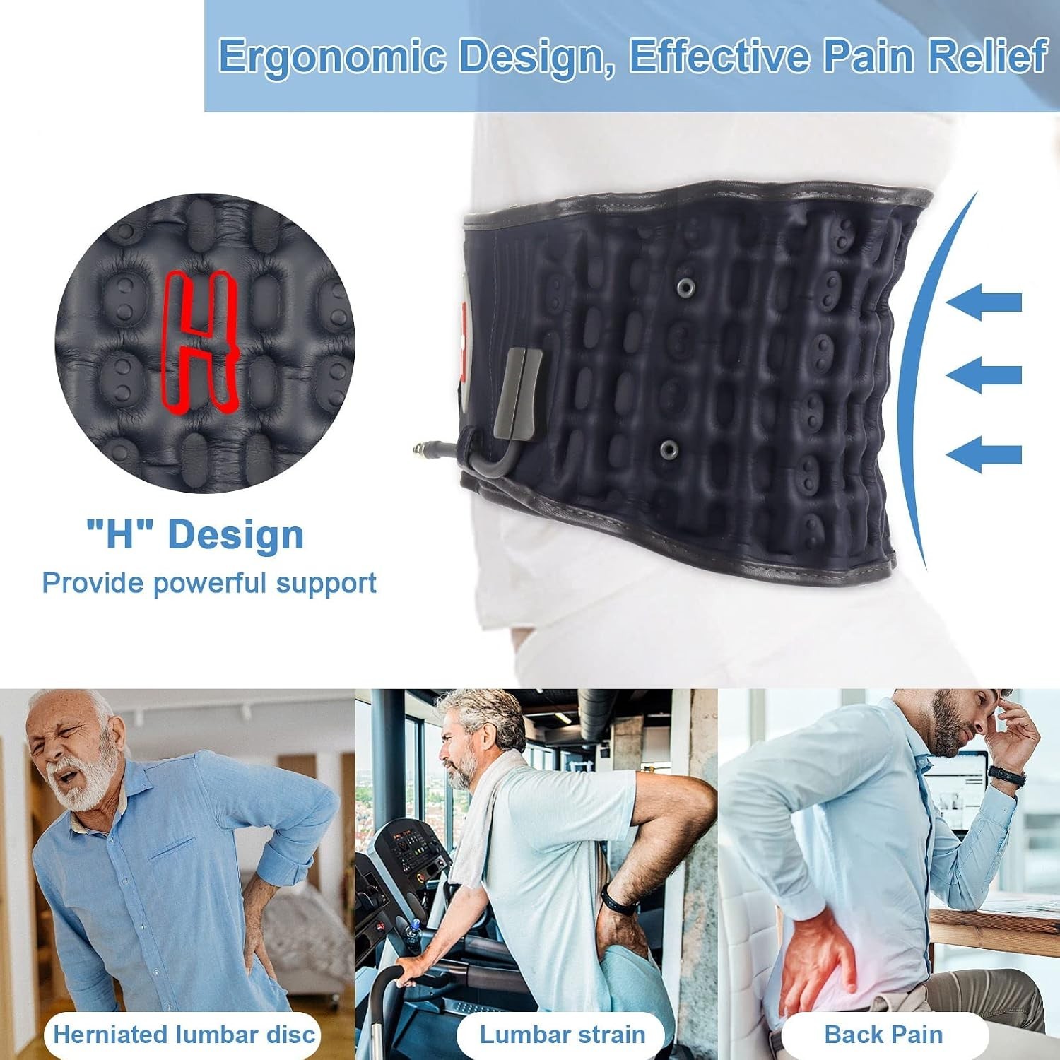 Inflatable Lumbar Support Belt, One Size, Blue, Hook and Loop