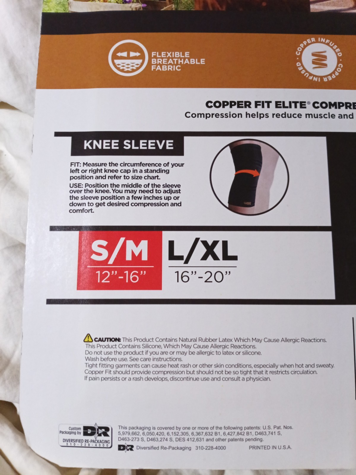 New, Open- Copper Fit Elite Knee Compression Sleeve S/M 12″-16″ (2 pack)