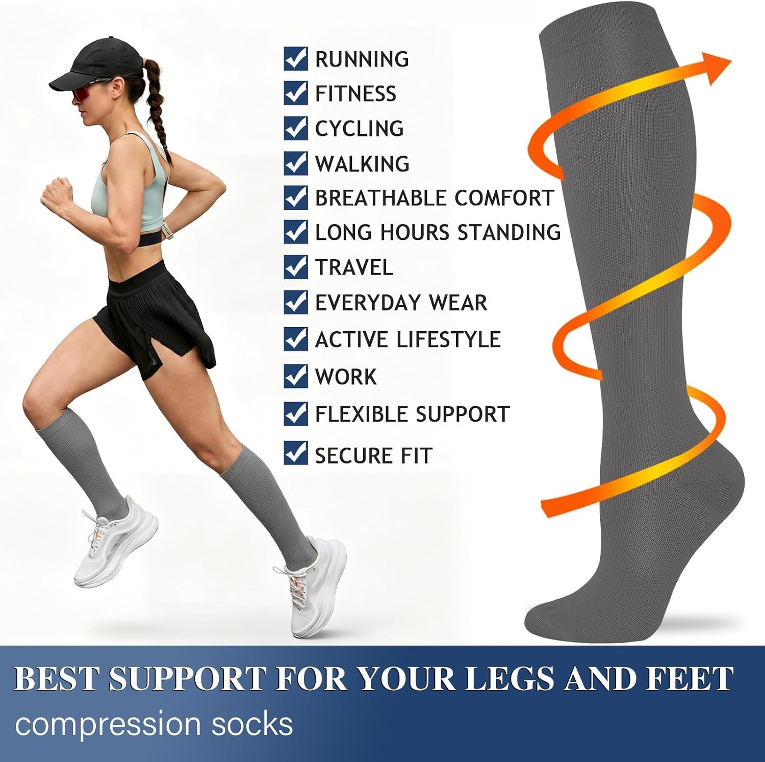 3 Pairs of Gray Compression Socks – Ultimate Support for Running & Cycling