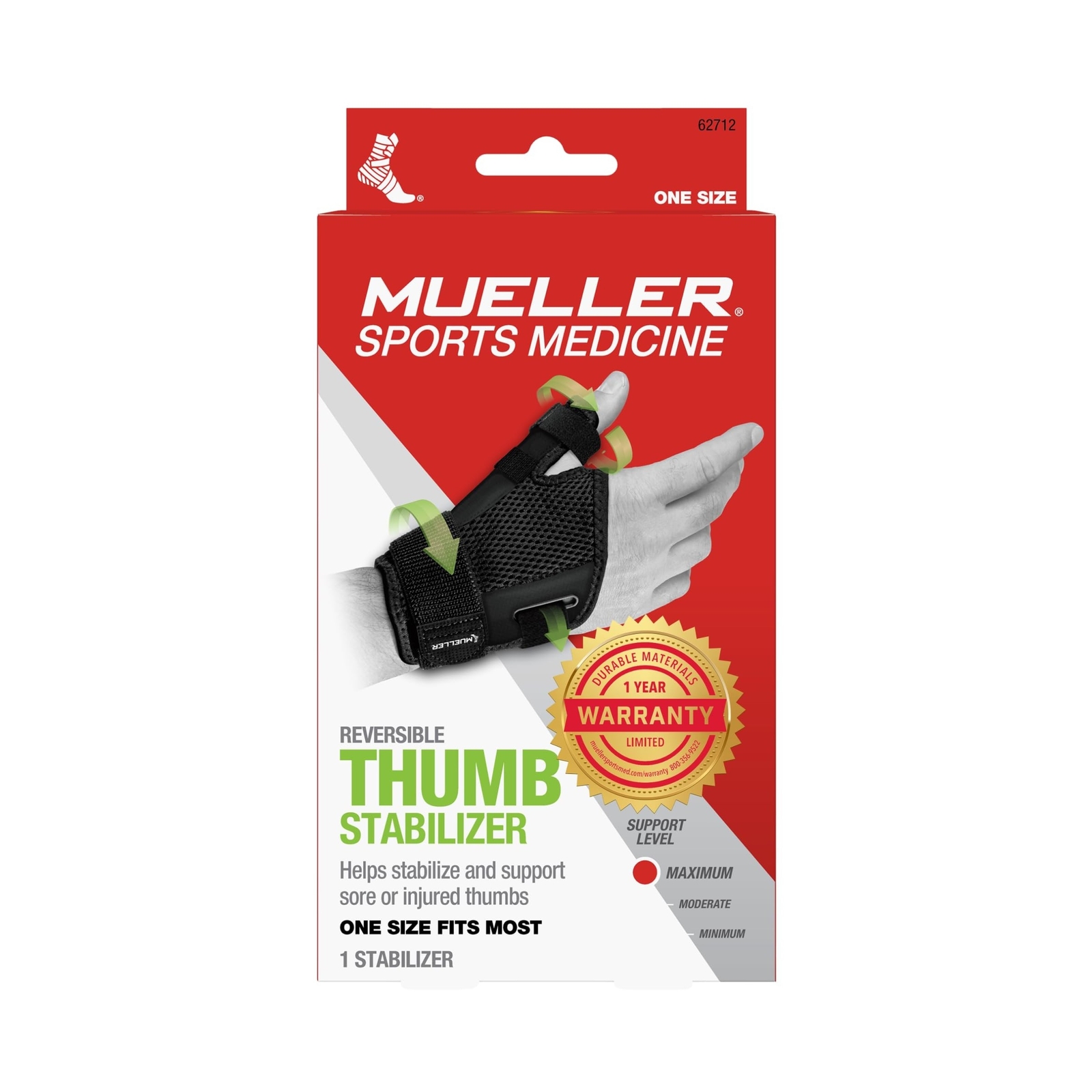 Mueller Adjust-to-Fit Thumb Stabilizer – Unisex, Black, One Size Fits Most, I…