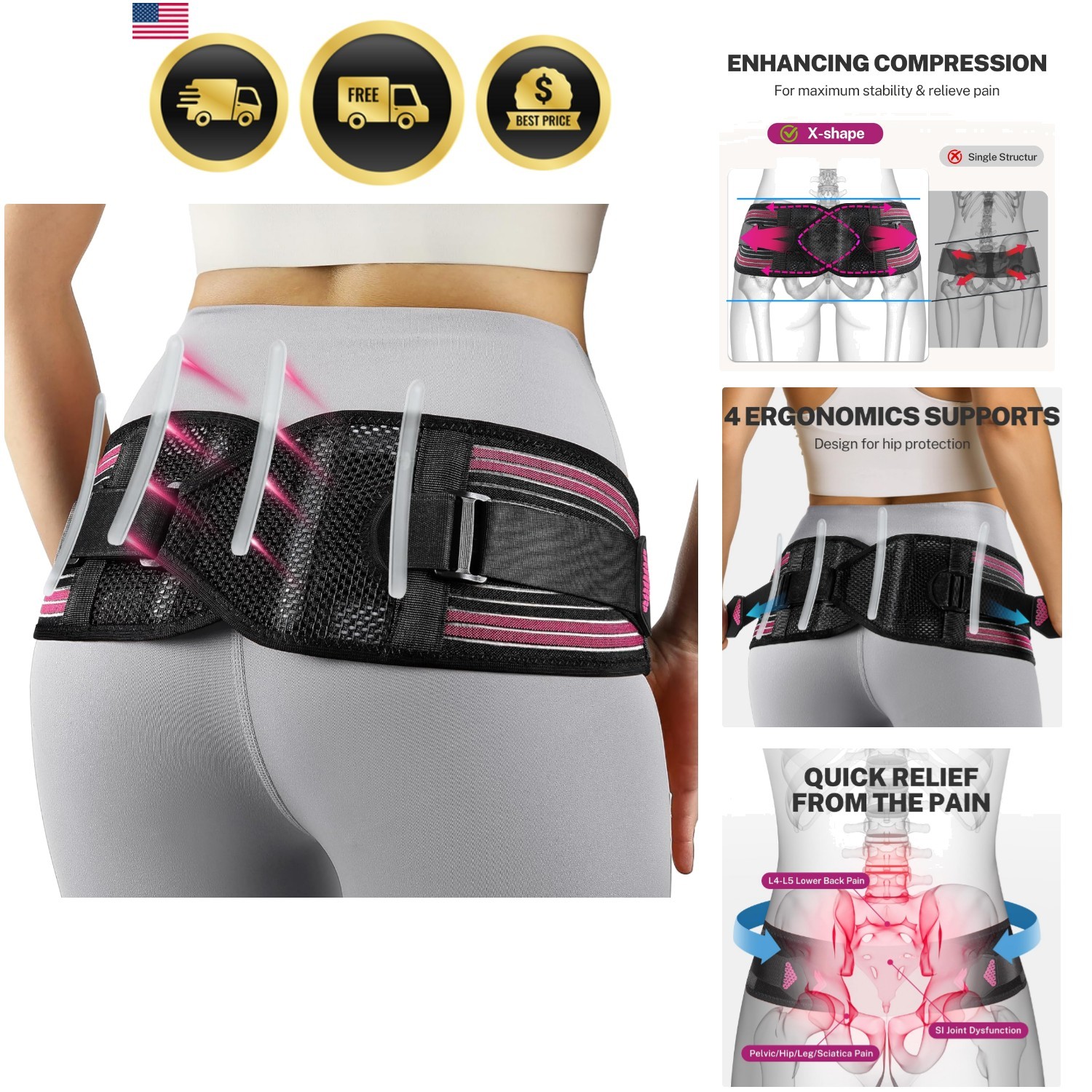 Hip Support Belt for Men and Women Sacroiliac Joint Relief Sciatica Postpartum