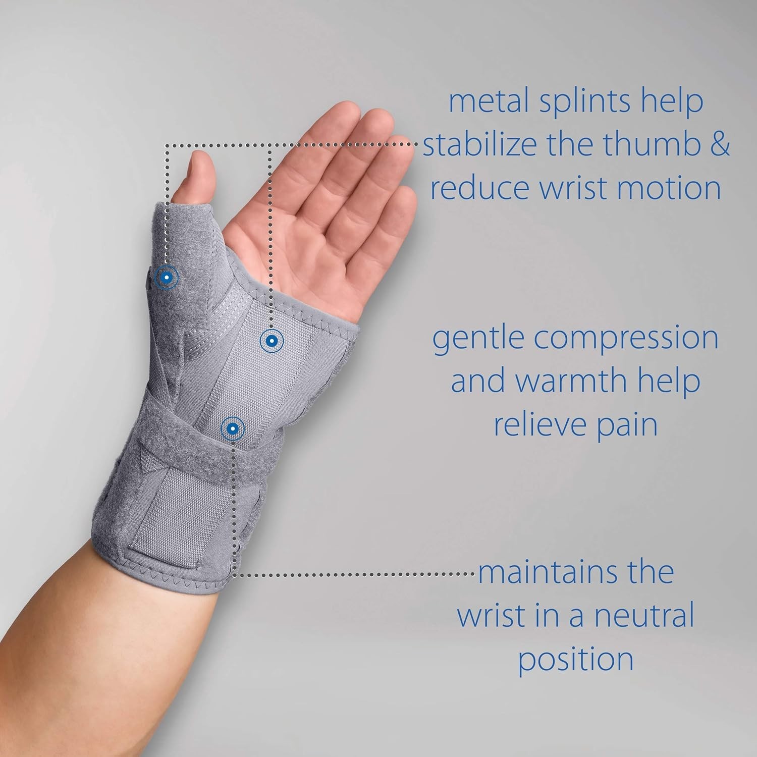 Swede-O 6853 Thermal Vent Carpal Tunnel Thumb Spica Brace L/XL Left Wrist Grey