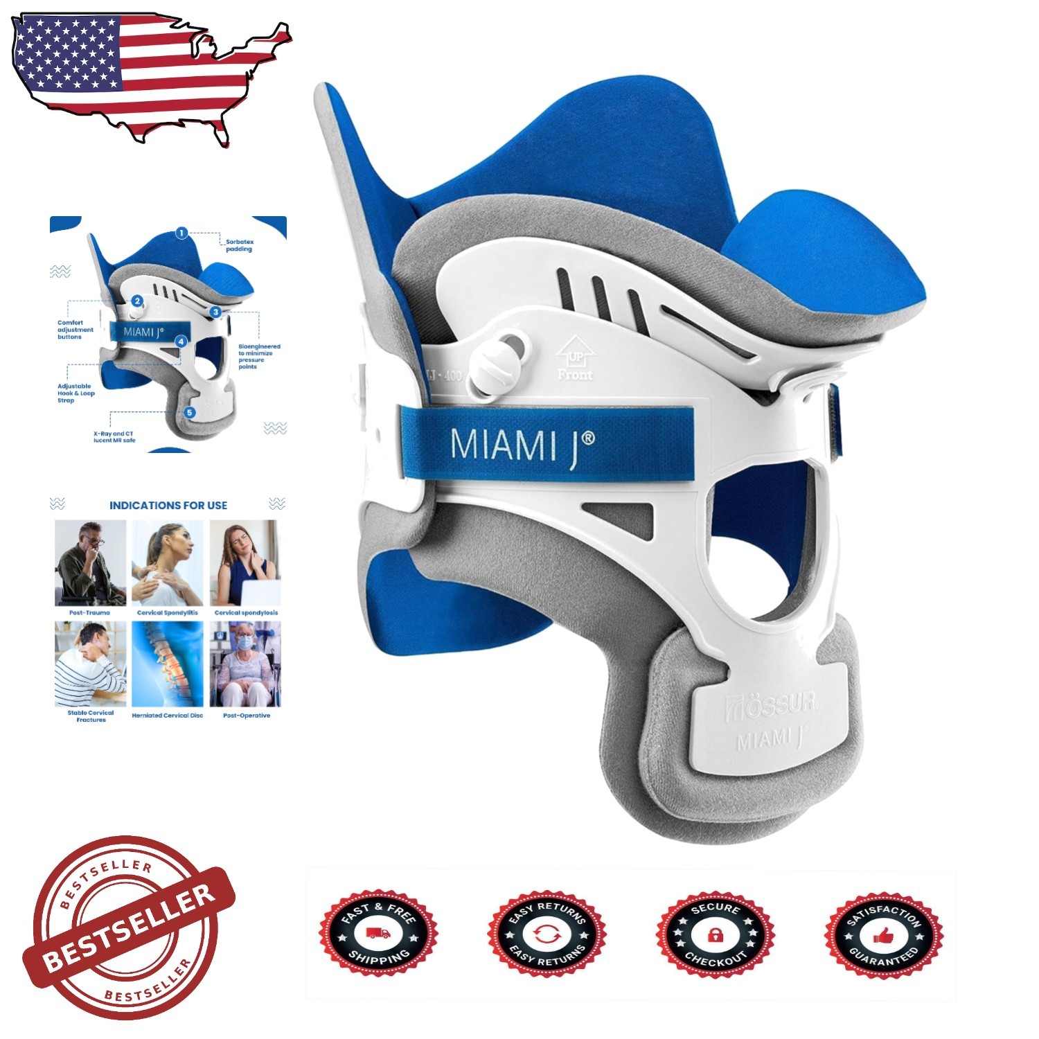 Neck Brace: Miami J Cervical Collar, Pain Relief, Spine Support, MJ-400