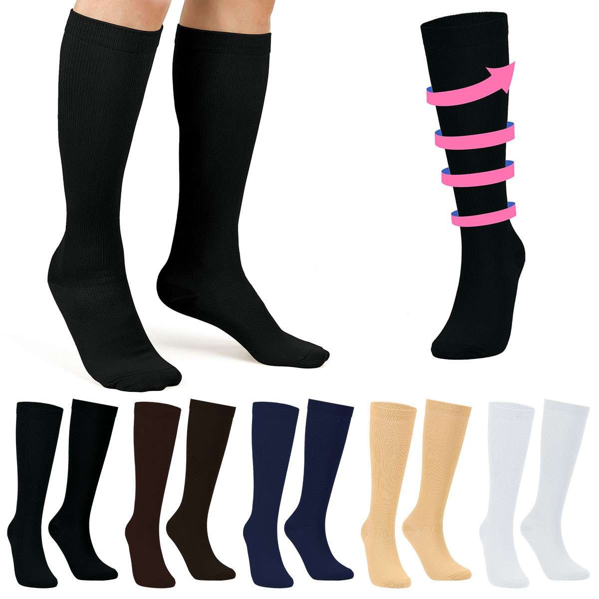 3 Pairs Compression Socks Knee High 20-30mmHg Graduated Support Men Women S-XXL