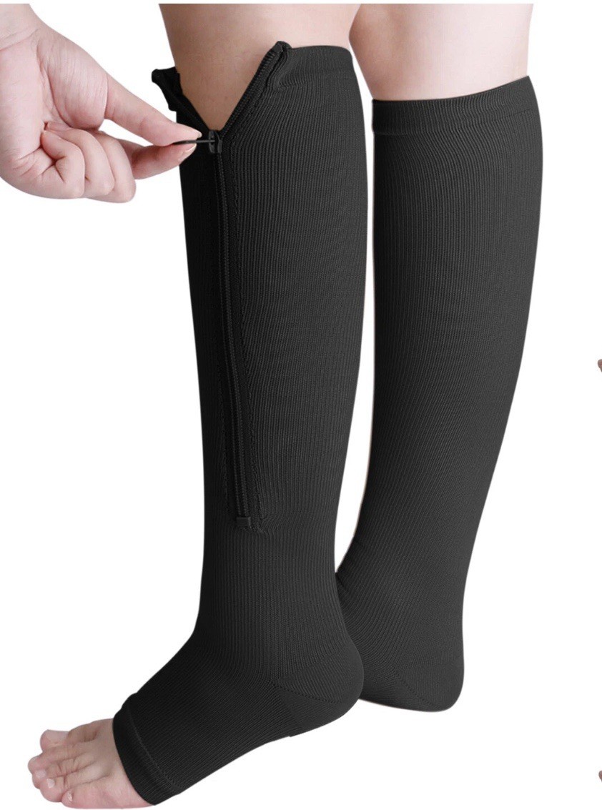 Nylon Zipper Compression Socks – 20-30 Support for Men & Women Size XXL Black