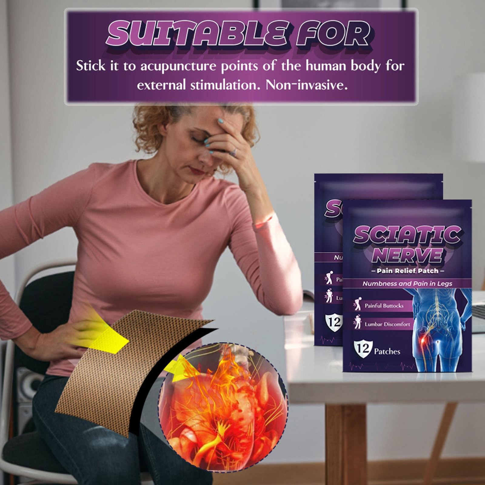 12Pcs Sciatica Pain Relief Patches Hip Bone Nerve Ache Muscle Joint