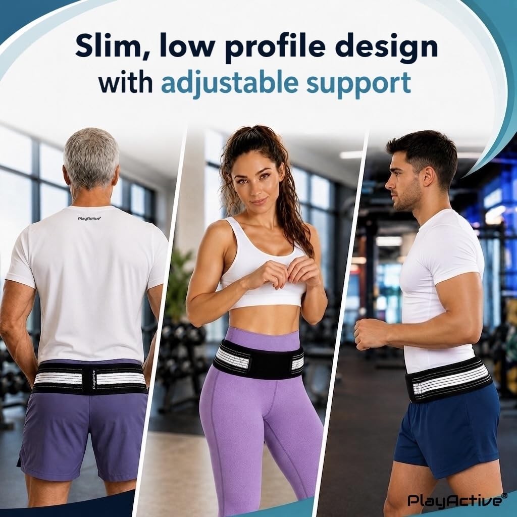 PlayActive Sacroiliac SI Joint REGULAR (Hip Size 32-47 inch), Black & White