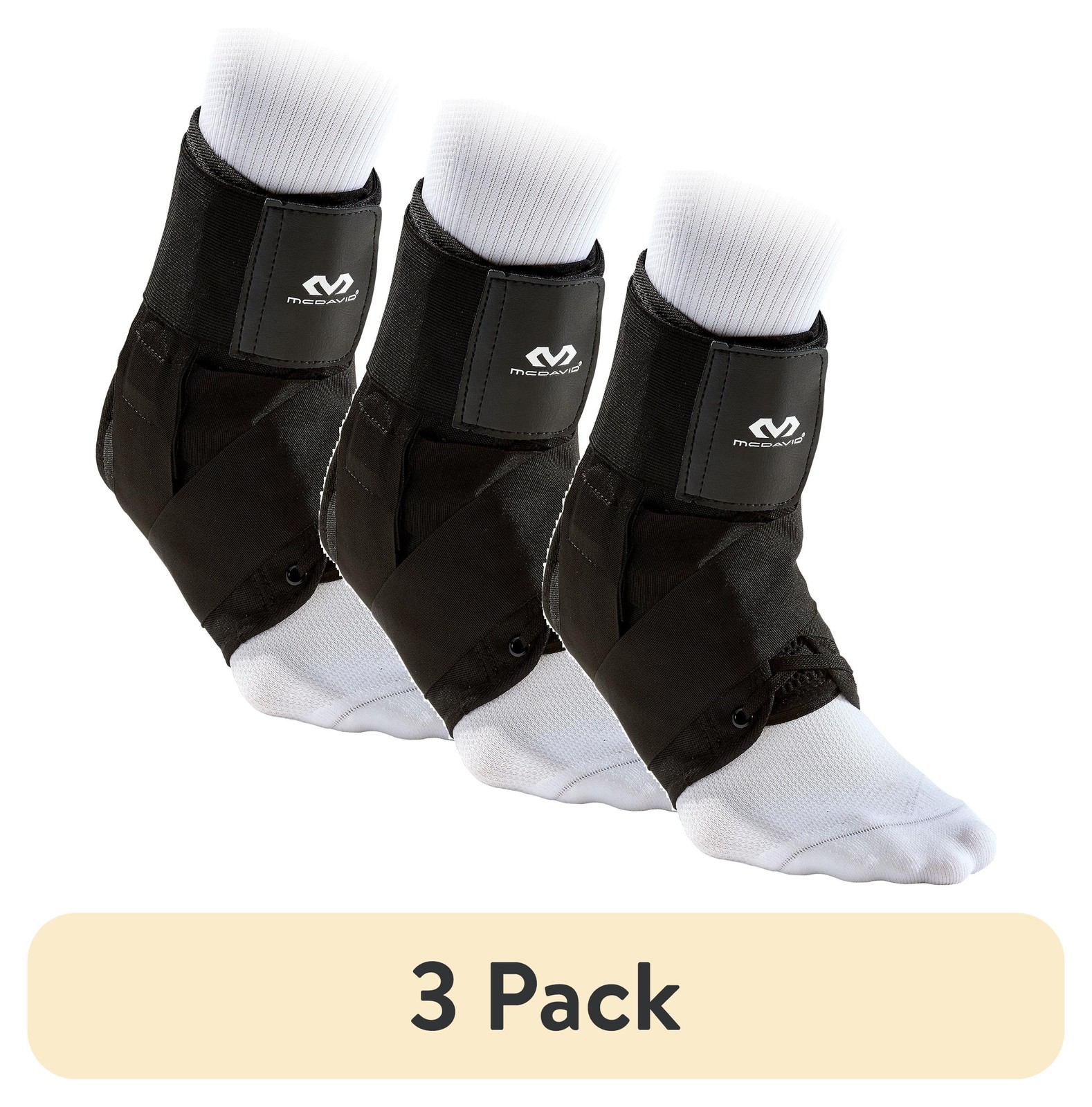 (3 Pack) Ankle Brace W/ Straps, Large