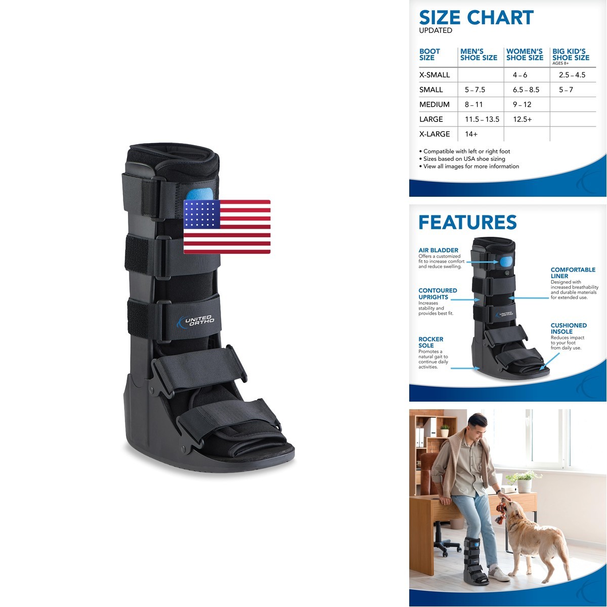 United Ortho Air Cam Walker Fracture Boot, Small, Black