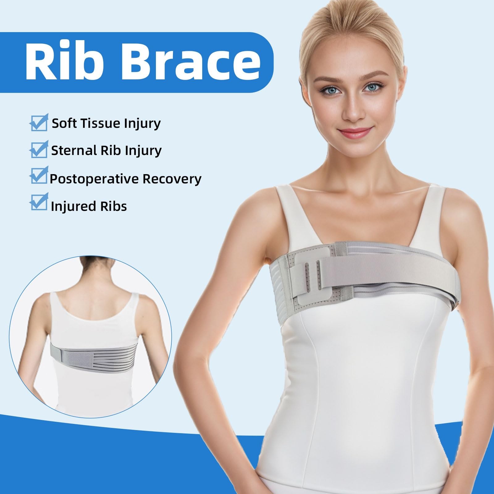 Rib Brace for Women,Breathable Men Rib Compression Wrap for Cracked Ribs and …