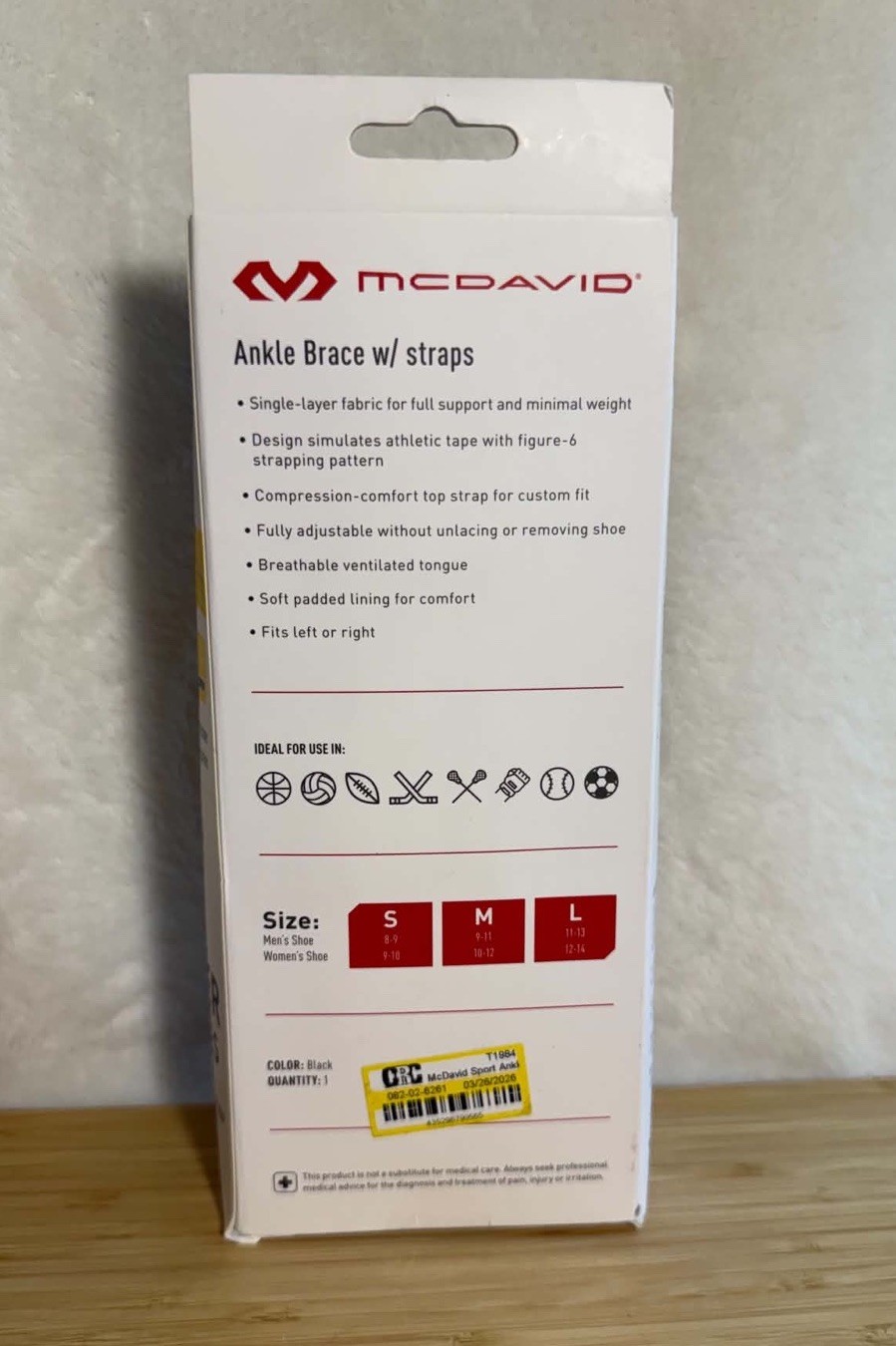 McDavid Sport Ankle Brace Black Size S Adjustable Support Stabilizing Brace