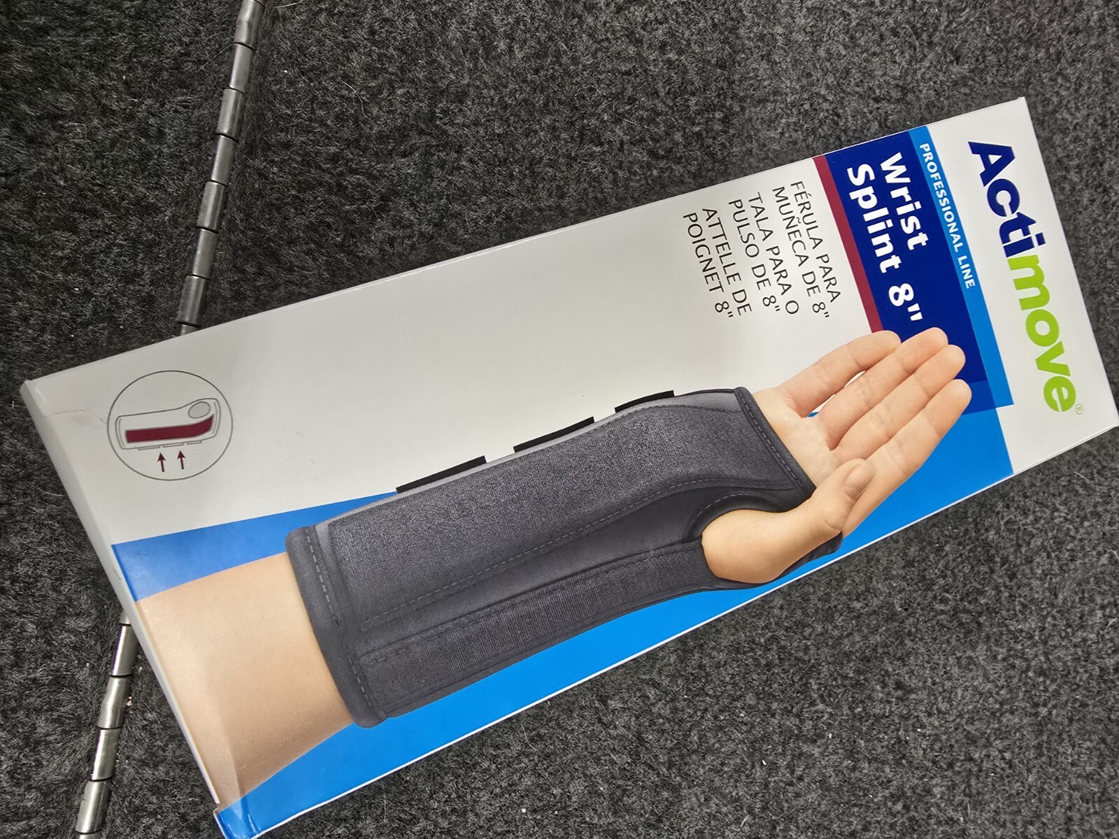 ACTIMOVE PROFESSIONAL LINE WRIST SPLINT 8 INCH, LEFT HAND, BLACK, MEDIUM, NEW
