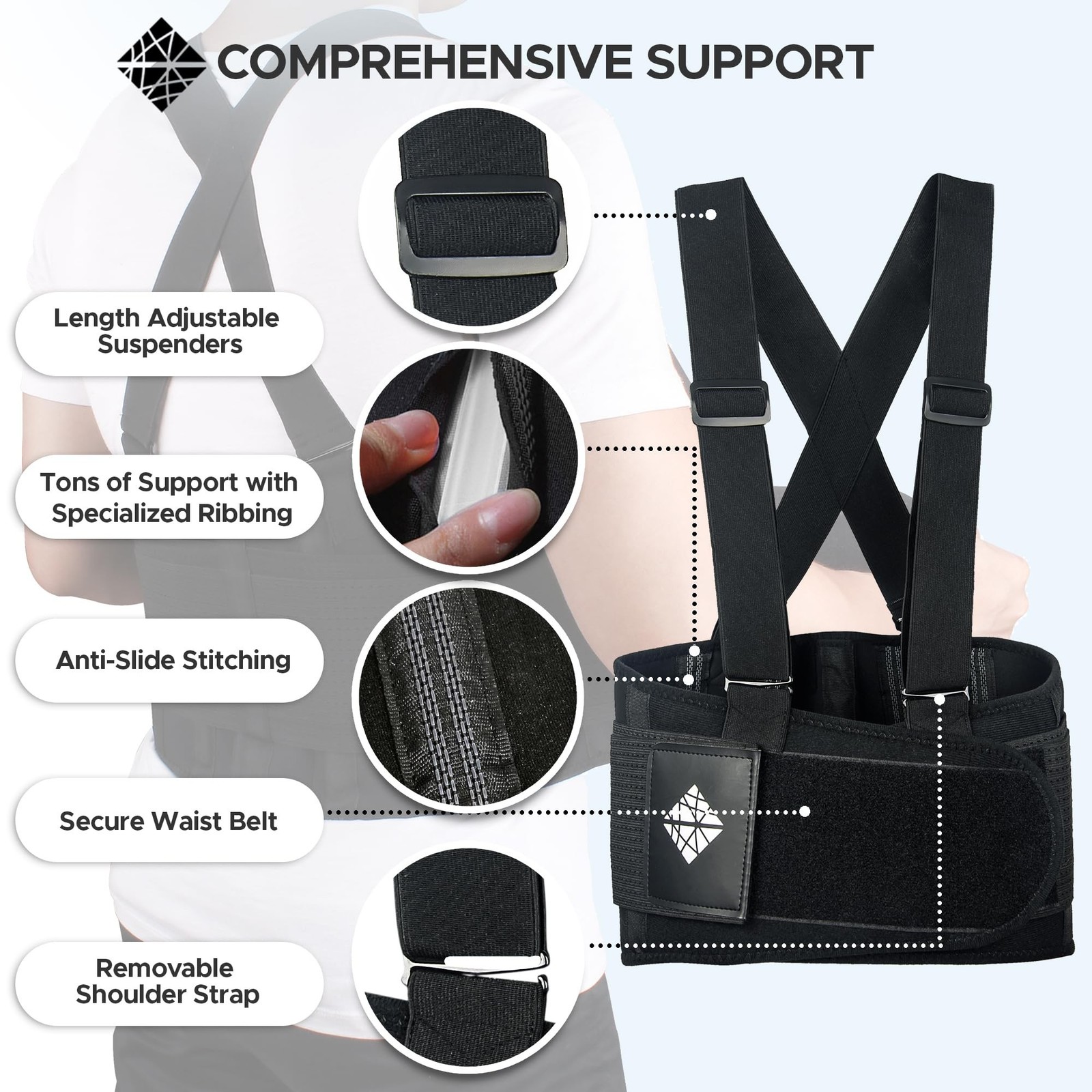 Lower Back Brace with Suspenders | Back Support Belt for Men & Women | Adjust…