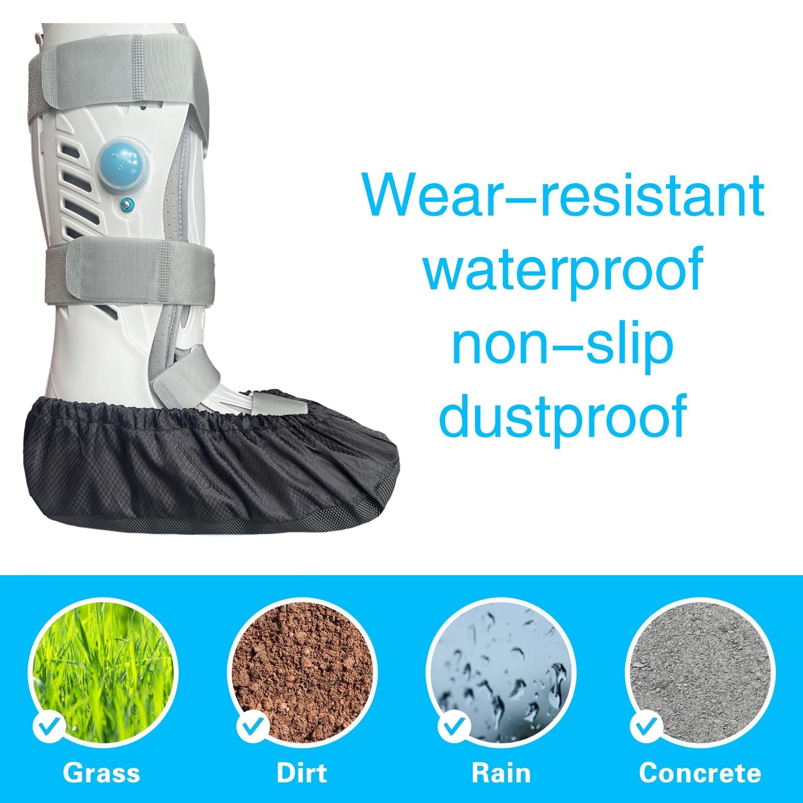 2 Pcs Waterproof Walking Boot Covers, Anti-Slip Shoe Covers for Ankle Recovery