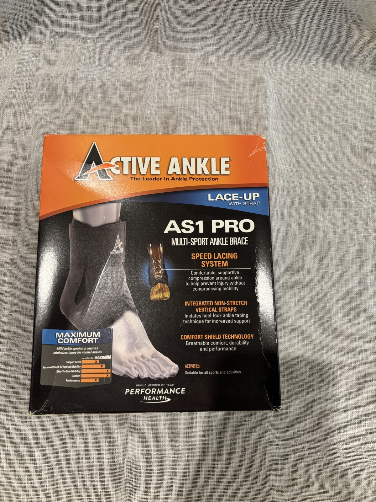 Active Ankle Brace AS1 Pro Brace Black Medium Lace Up & Strap Multi Sport New