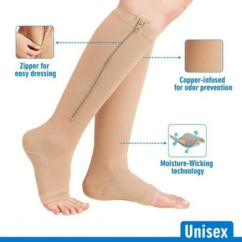 3 Pair Zipper Compression Socks Medical 20-30mmHg with Safe Protection Open Toe