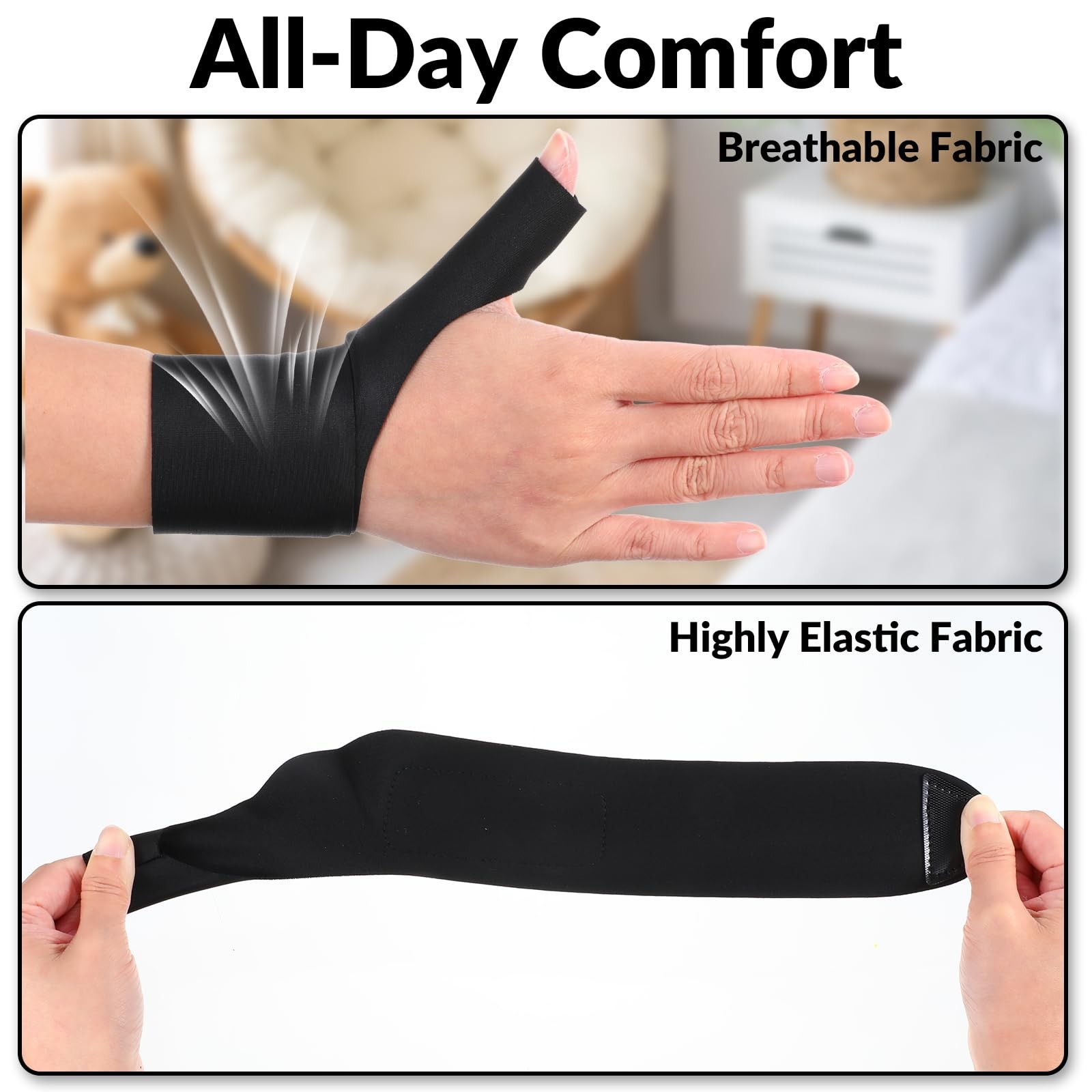 Wanmu 2 Pcs Thumb Wrist Brace Compression Sleeve, Elastic Protector Black