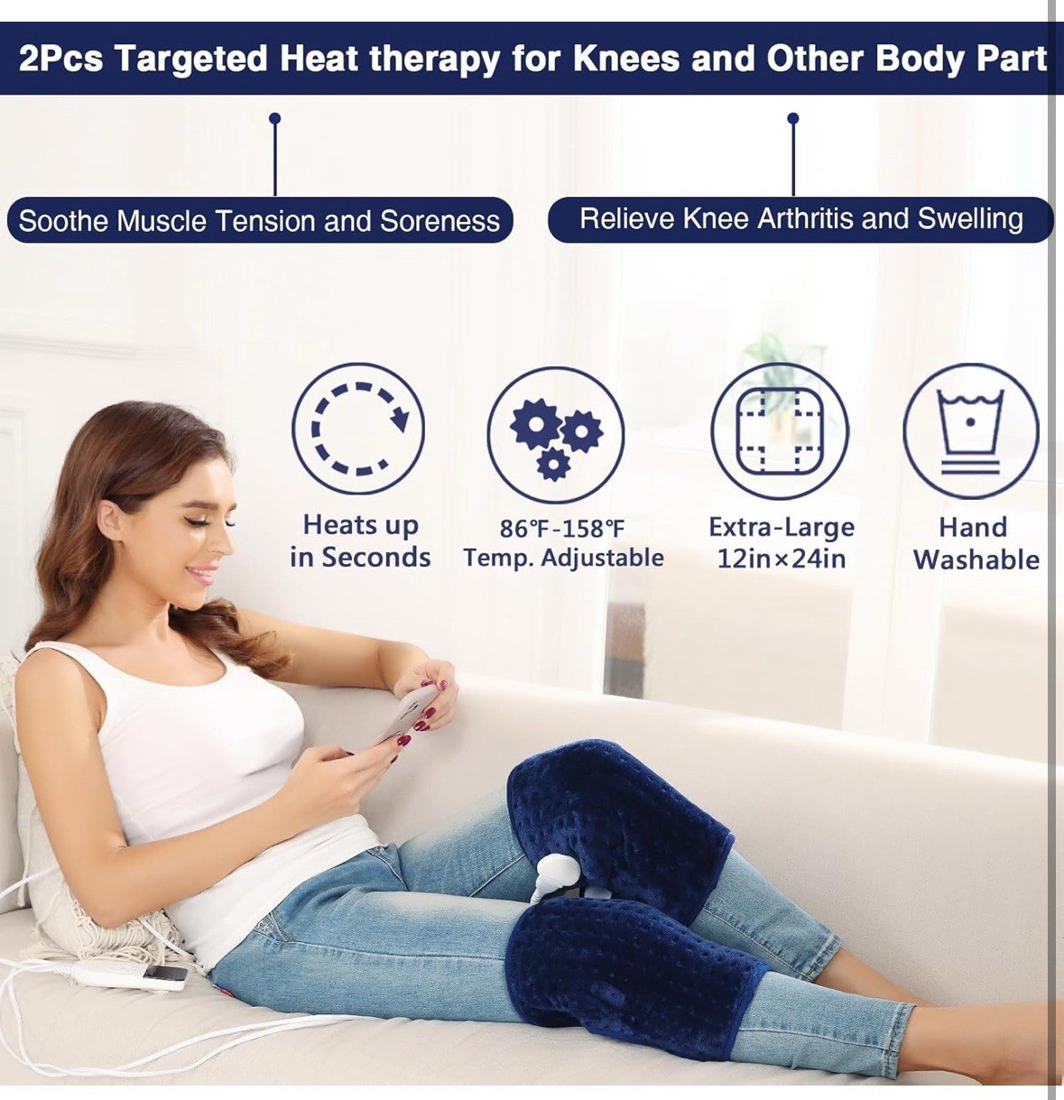 Electric Heated Knee Pad Brace Arthritis Pain Relief Warm Therapy Leg Wrap Belt